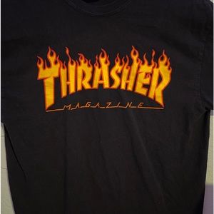 Black with Red flames Thrasher shirt